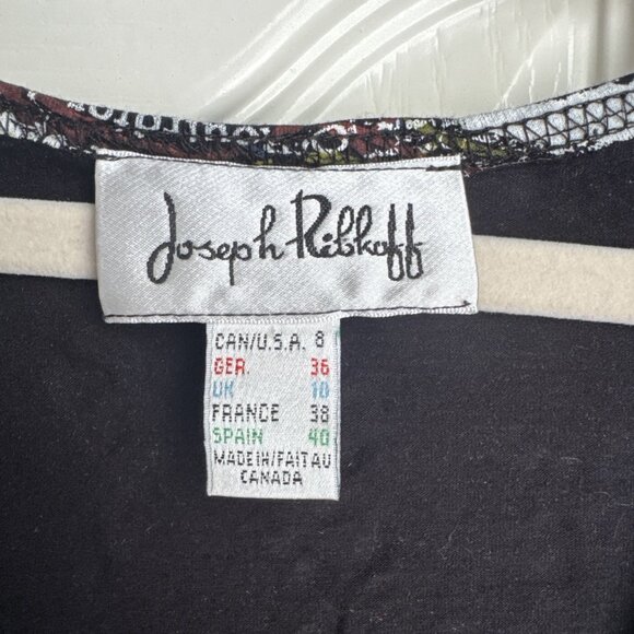 Joseph Ribkoff Newspaper Splash Black White Short Sleeve Faux Wrap Dress Size 8 - Picture 5 of 7